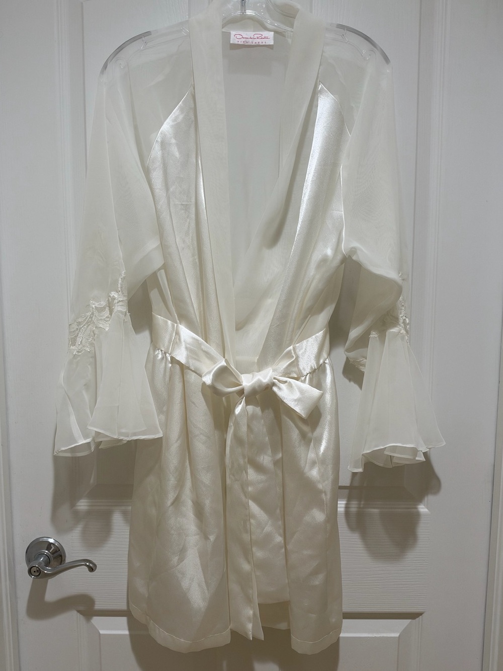 Vintage Oscar de la Renta Pink Label Ivory Satin Chiffon Bridal Robe